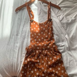 Rust orange floral overalls